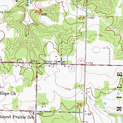 Topographic Map of Moser Cemetery, MO