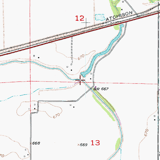 Topographic Map of Moss Creek, MO