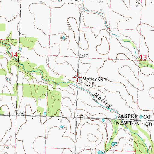 Topographic Map of Motley Cemetery, MO