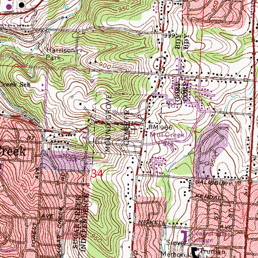 Topographic Map of Mound Grove Cemetery, MO
