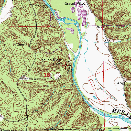 Topographic Map of Mound Ridge Camp, MO