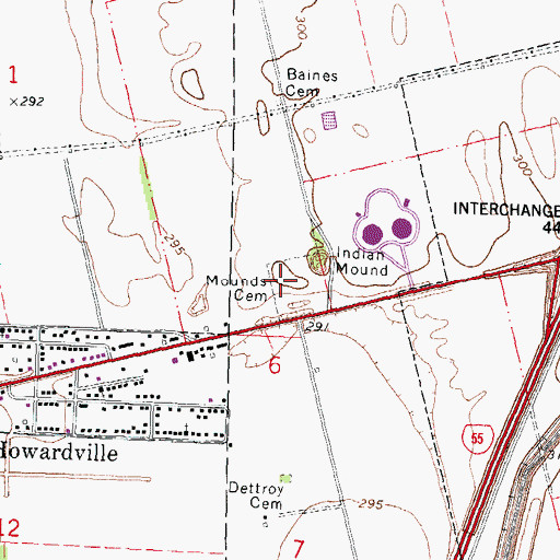 Topographic Map of Mounds Cemetery, MO