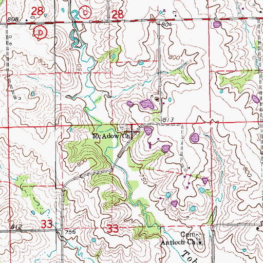 Topographic Map of Mount Adow Church, MO