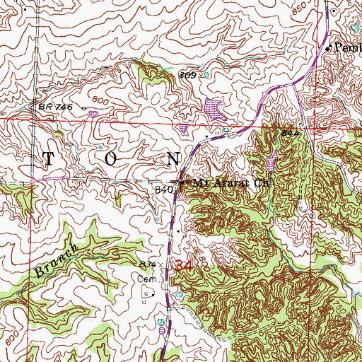 Topographic Map of Mount Ararat Church, MO