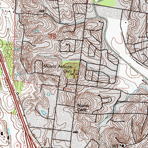 Topographic Map of Mount Auburn Cemetery, MO