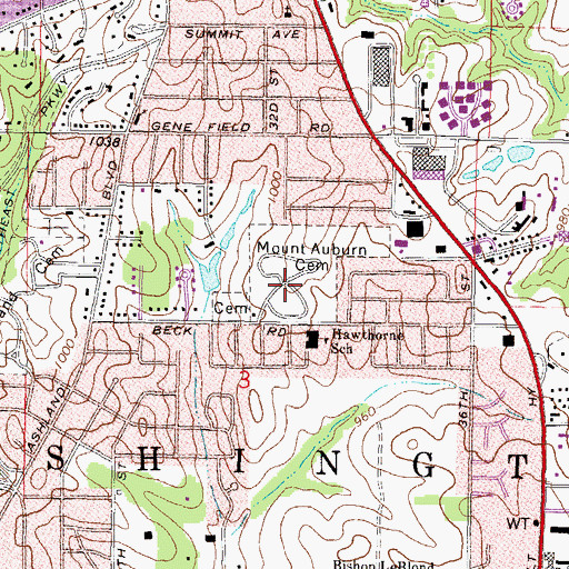 Topographic Map of Mount Auburn Cemetery, MO