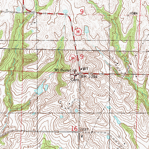 Topographic Map of Mount Bethel Church, MO