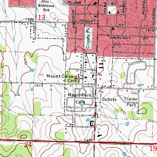 Topographic Map of Mount Calvary Cemetery, MO