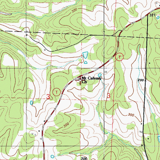 Topographic Map of Mount Calvary Church, MO