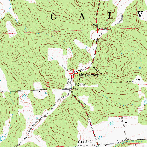 Topographic Map of Mount Calvary Church, MO