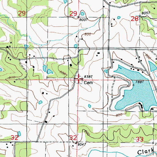 Topographic Map of Mount Carmel Cemetery, MO