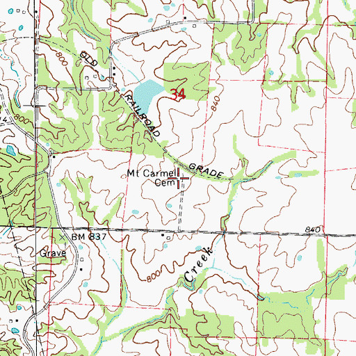 Topographic Map of Mount Carmel Cemetery, MO
