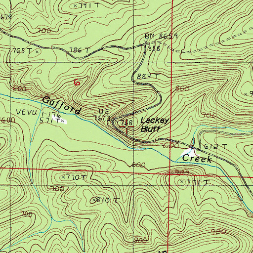 Topographic Map of Lackey Bluff, AR