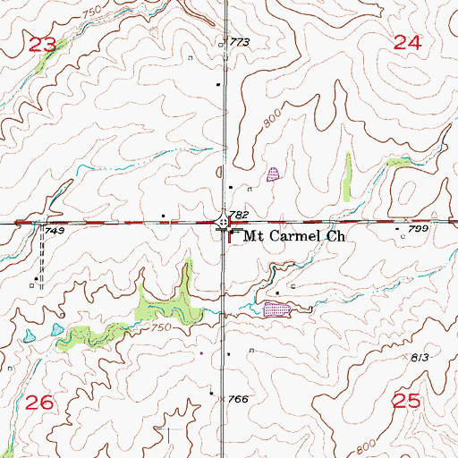 Topographic Map of Mount Carmel Church, MO