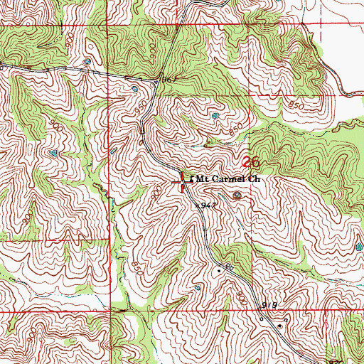 Topographic Map of Mount Carmel Church, MO