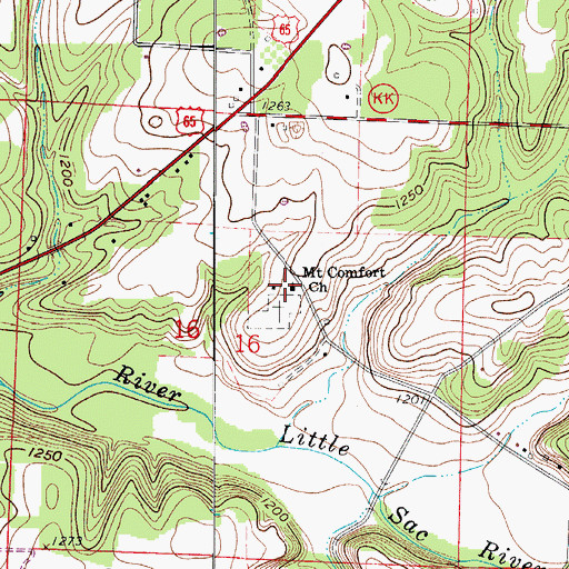 Topographic Map of Mount Comfort Church, MO