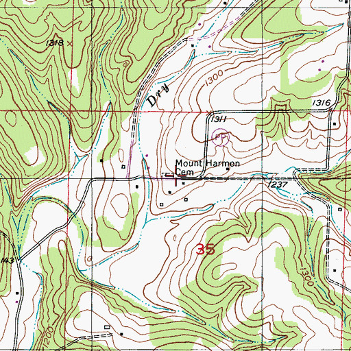 Topographic Map of Mount Harmon Cemetery, MO
