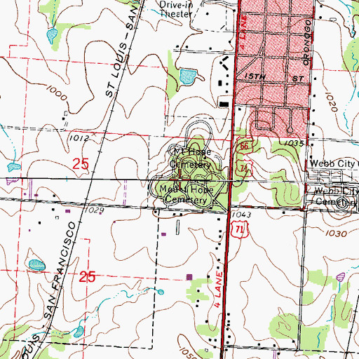 Topographic Map of Mount Hope Cemetery, MO