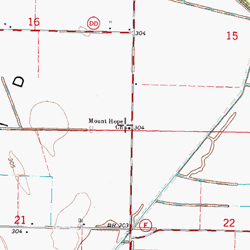 Topographic Map of Mount Hope Church, MO