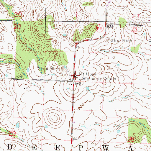 Topographic Map of Mount Hope Community Center, MO