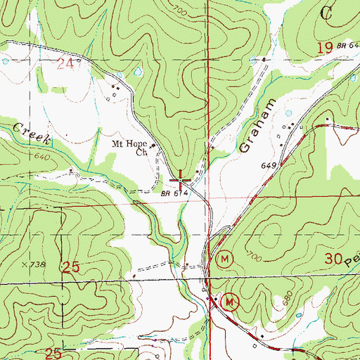 Topographic Map of Mount Hope School (historical), MO