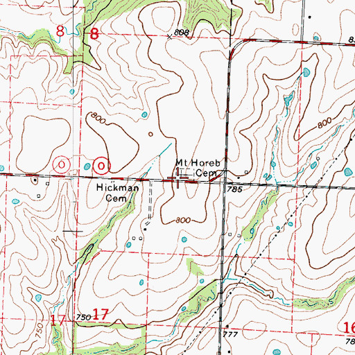 Topographic Map of Mount Horeb Cemetery, MO
