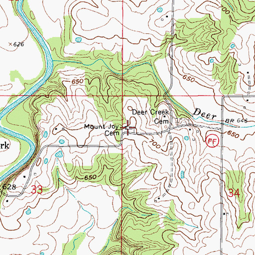 Topographic Map of Mount Joy Cemetery, MO