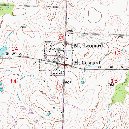 Topographic Map of Mount Leonard, MO