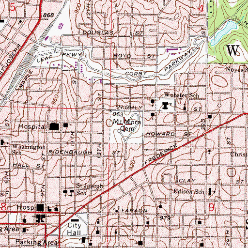 Topographic Map of Mount Mora Cemetery, MO