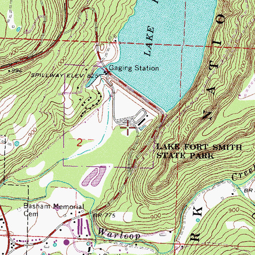 Topographic Map of Lake Fort Smith State Park, AR