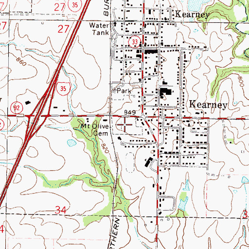Topographic Map of Mount Olive Cemetery, MO