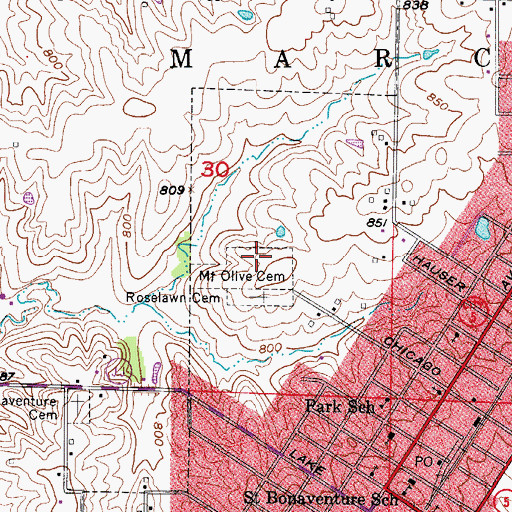 Topographic Map of Mount Olive Cemetery, MO