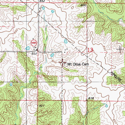 Topographic Map of Mount Olive Cemetery, MO