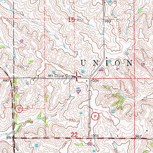 Topographic Map of Mount Olive Cemetery, MO