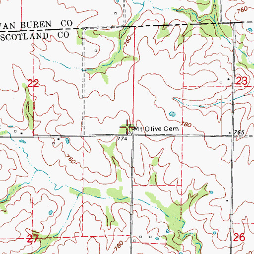 Topographic Map of Mount Olive Cemetery, MO