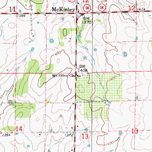 Topographic Map of Mount Olive Church, MO