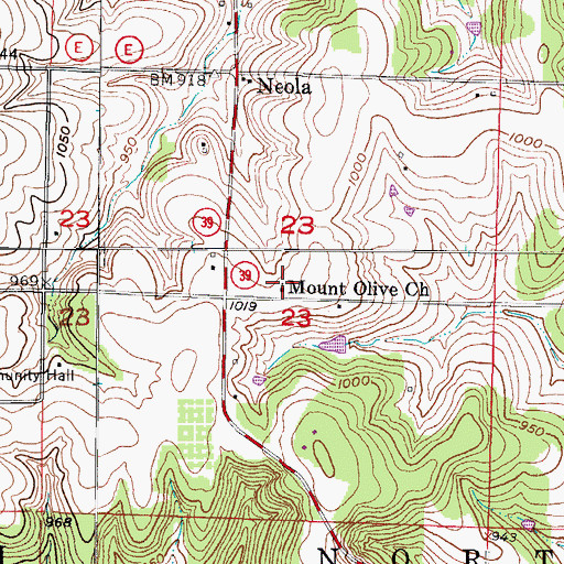Topographic Map of Mount Olive Church, MO