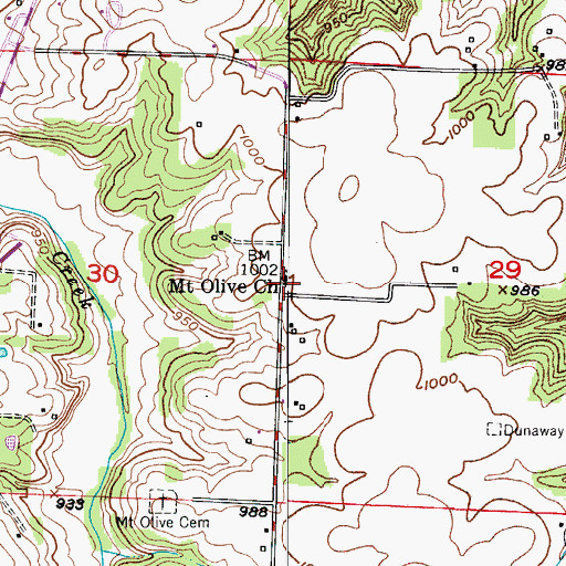 Topographic Map of Mount Olive Church, MO