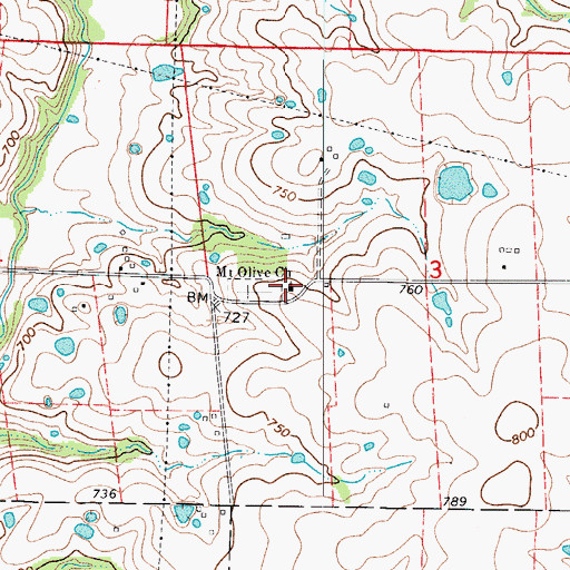 Topographic Map of Mount Olive Church, MO