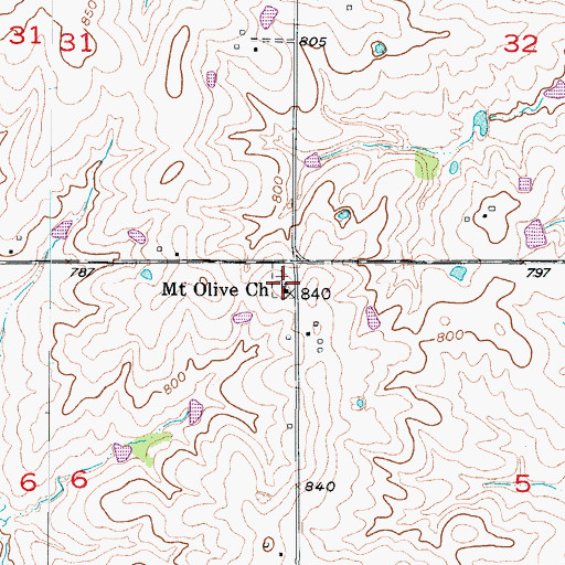 Topographic Map of Mount Olive Church, MO
