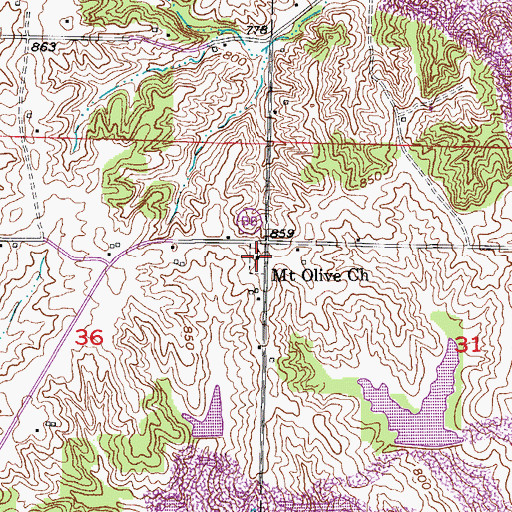 Topographic Map of Mount Olive Church (historical), MO