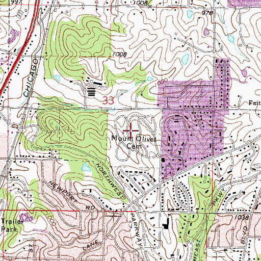 Topographic Map of Mount Olivet Cemetery, MO