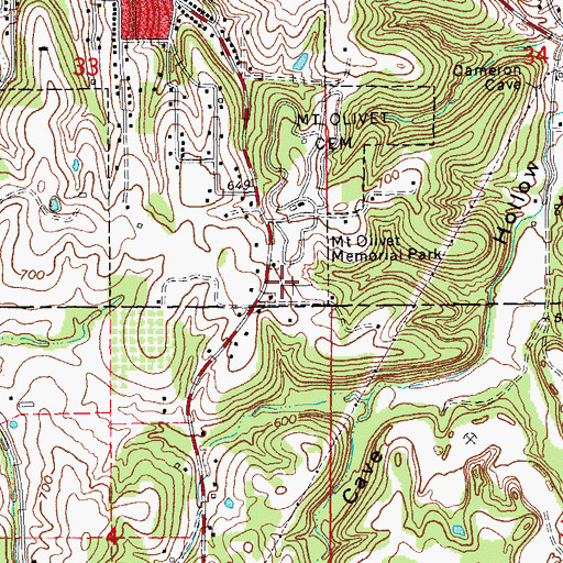 Topographic Map of Mount Olivet Memorial Park, MO