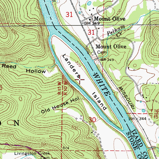 Topographic Map of Landers Island, AR