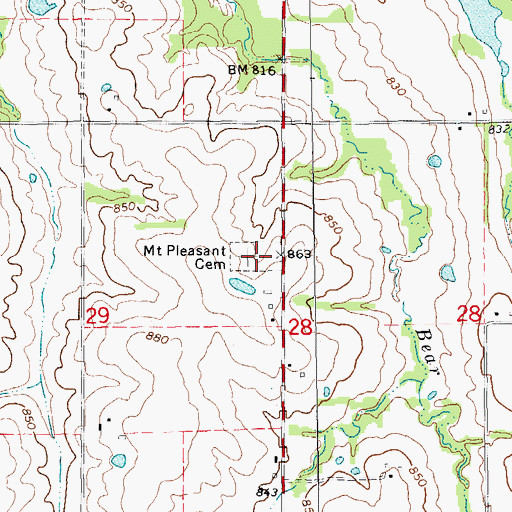 Topographic Map of Mount Pleasant Cemetery, MO