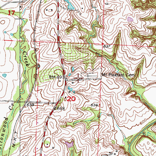Topographic Map of Mount Pleasant Cemetery, MO