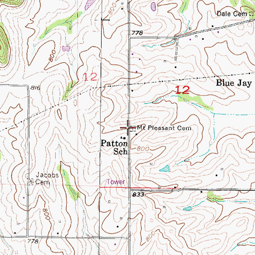 Topographic Map of Mount Pleasant Cemetery, MO