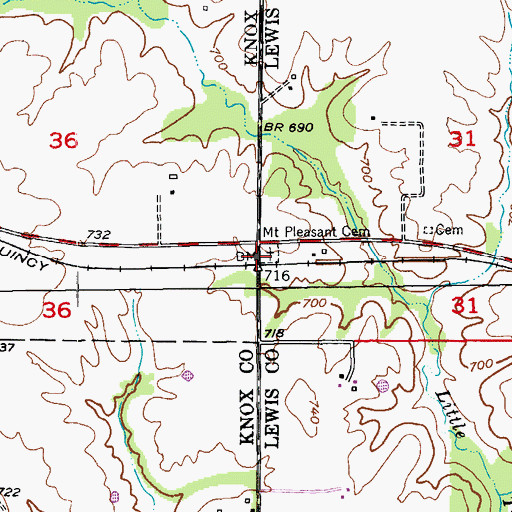 Topographic Map of Mount Pleasant Cemetery, MO