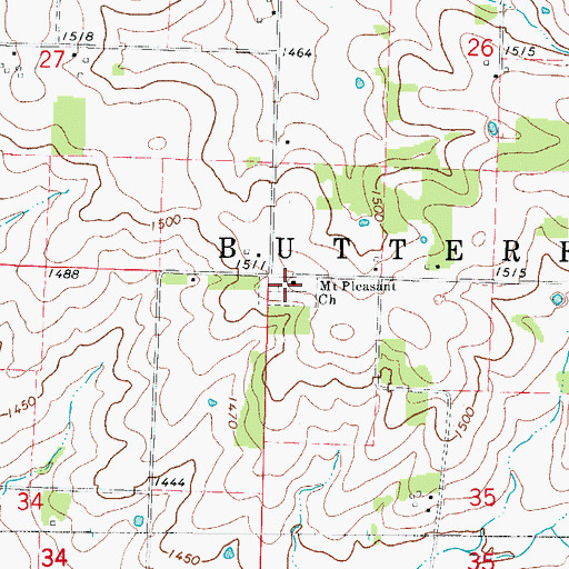 Topographic Map of Mount Pleasant Church, MO