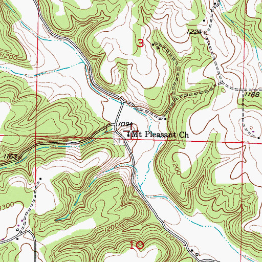 Topographic Map of Mount Pleasant Church, MO